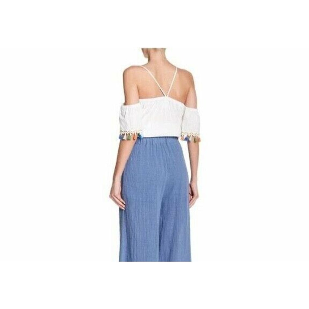 Whyte Eyelash Off the Shoulder Pom Pom Blouse White Size Large $78